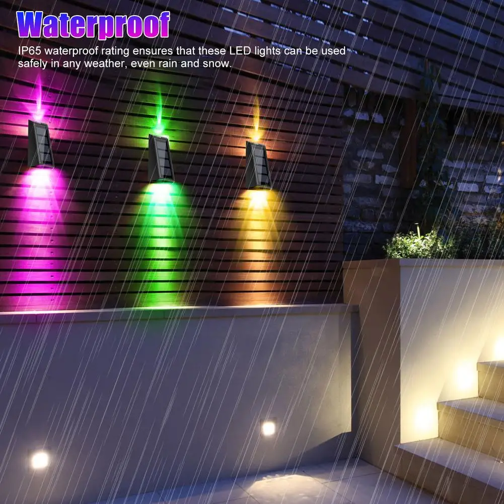 2pcs Solar Colorful Wall Lamp Rgb Waterproof Up Down Color Changing Decoration Light For Patio Yard Decor