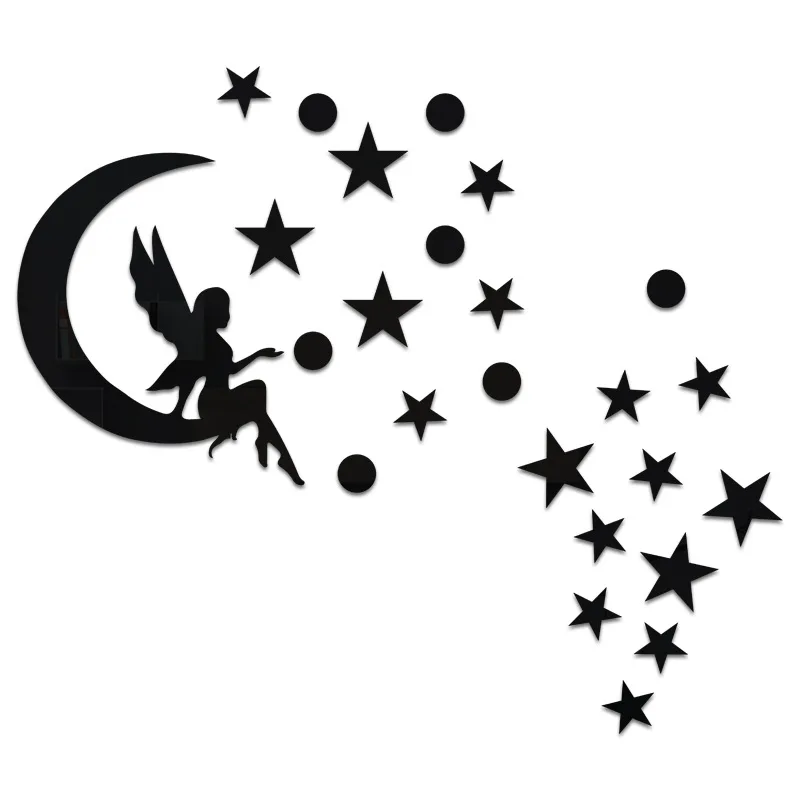 Moon Girl Stars mirror acrylic self-adhesive three-dimensional wall stickers girl room decoration stickers layout room decor