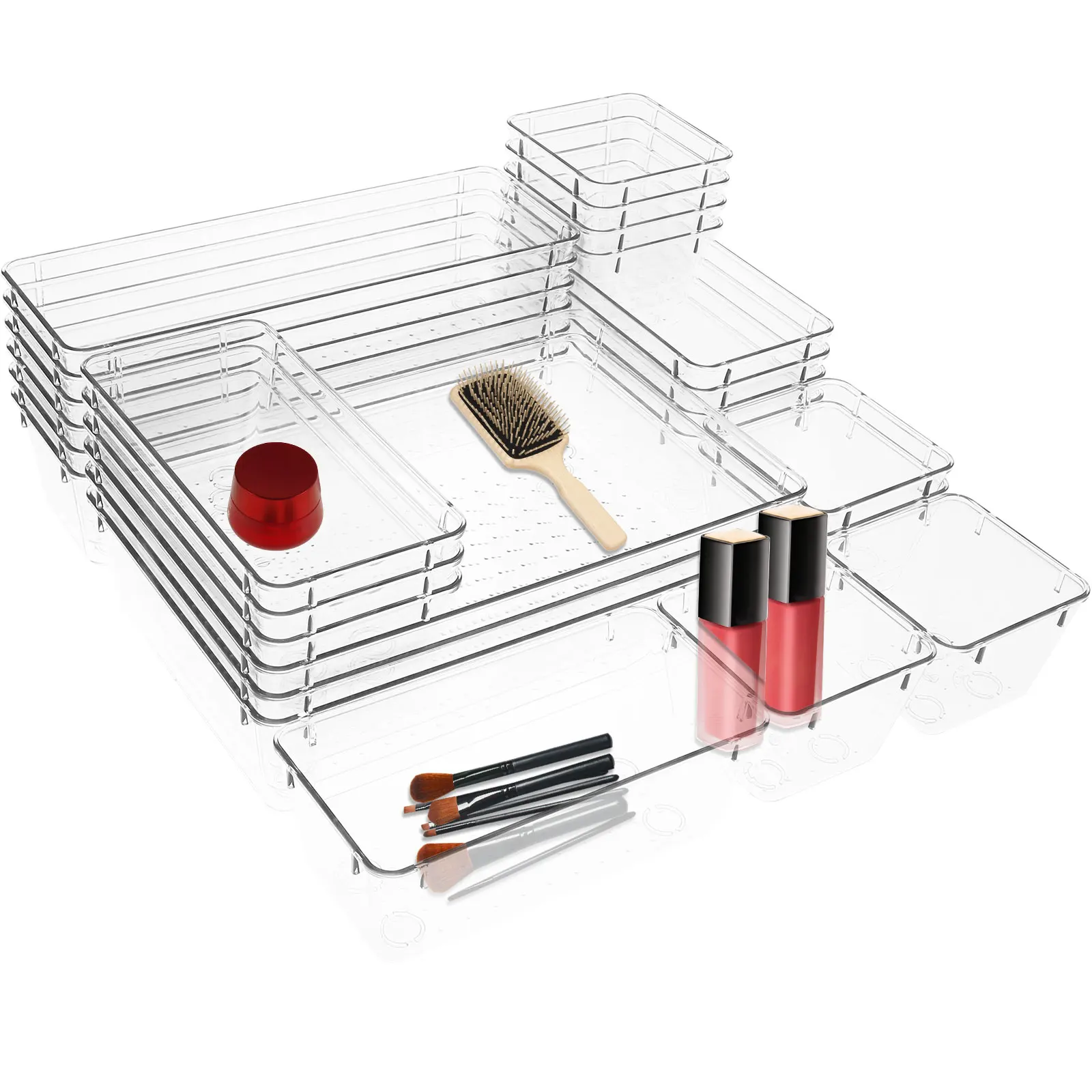 

25Pcs Clear Drawer Organizer Trays 4-Size Bathroom Drawer Organizers Desk Drawer Organizer Trays Drawer Bathroom Vanity Makeup