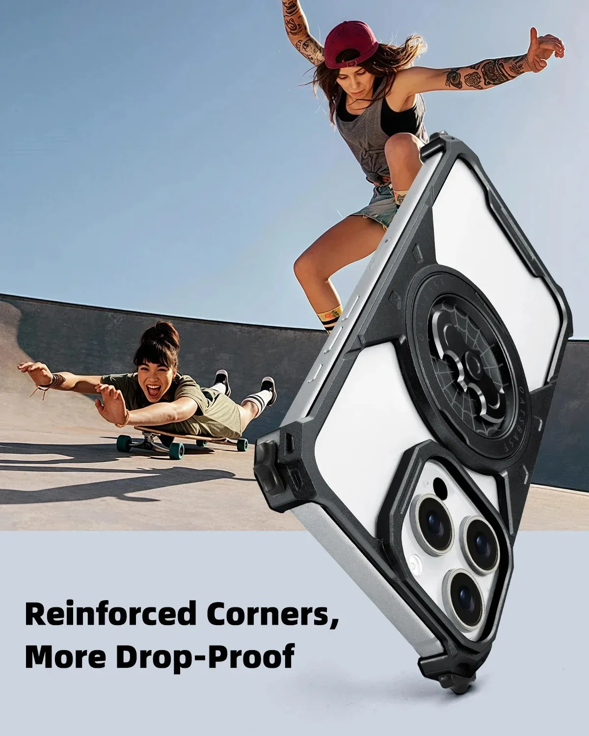 Eary for iPhone 16 Pro Max Bat Frameless Phone Case With Magnetic 360° Rotatable Kickstand Metal Shockproof Bumper Slim Covers