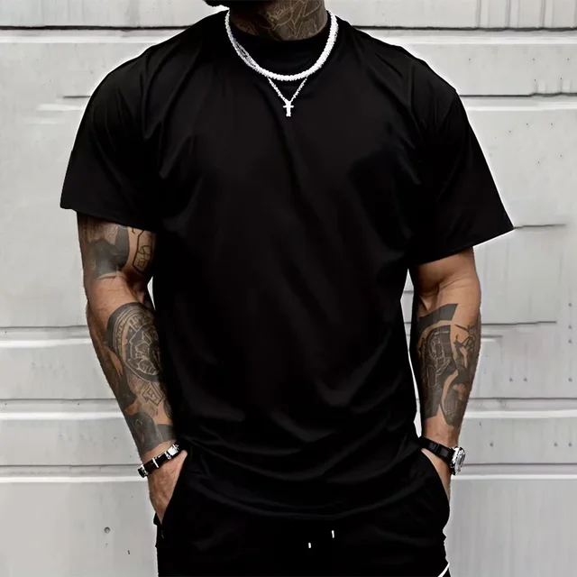 T-shirt homme haute qualité 100% coton col rond manches courtes classique noir blanc couleur Pure t-shirts printemps été décontracté dessus frais 1