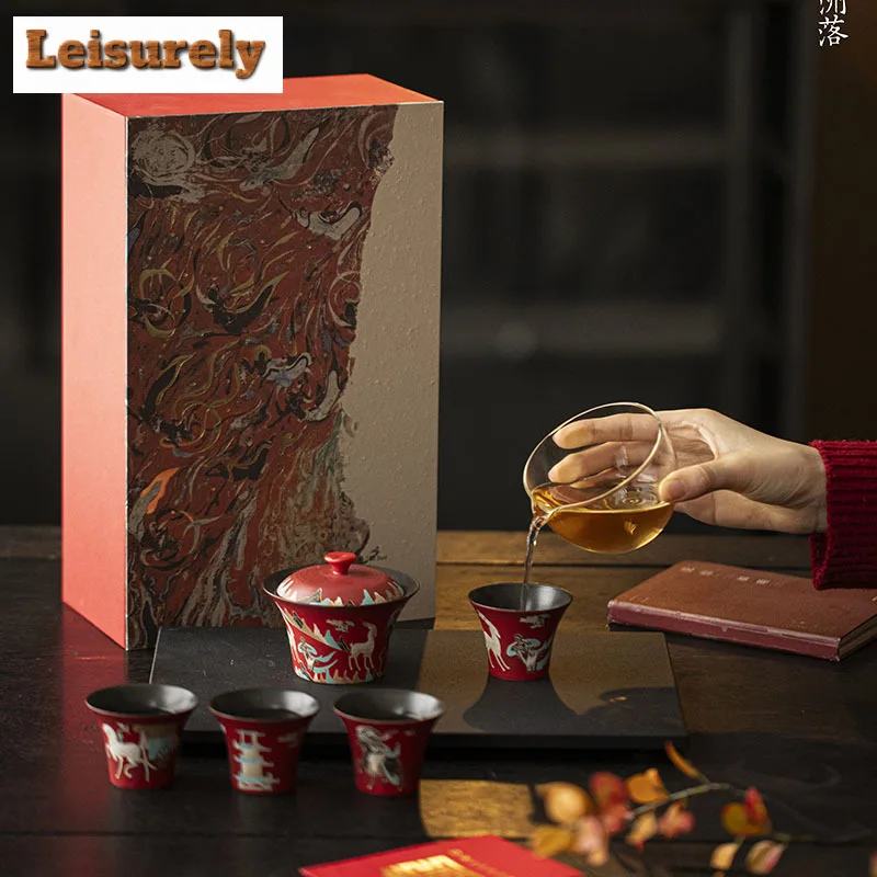 Dream Of Dunhuang Tea Set Complete Set Traditional Tea Ceremony Set Tea Maker Teapot And Tea Cup Set Tableware Accessories Gift
