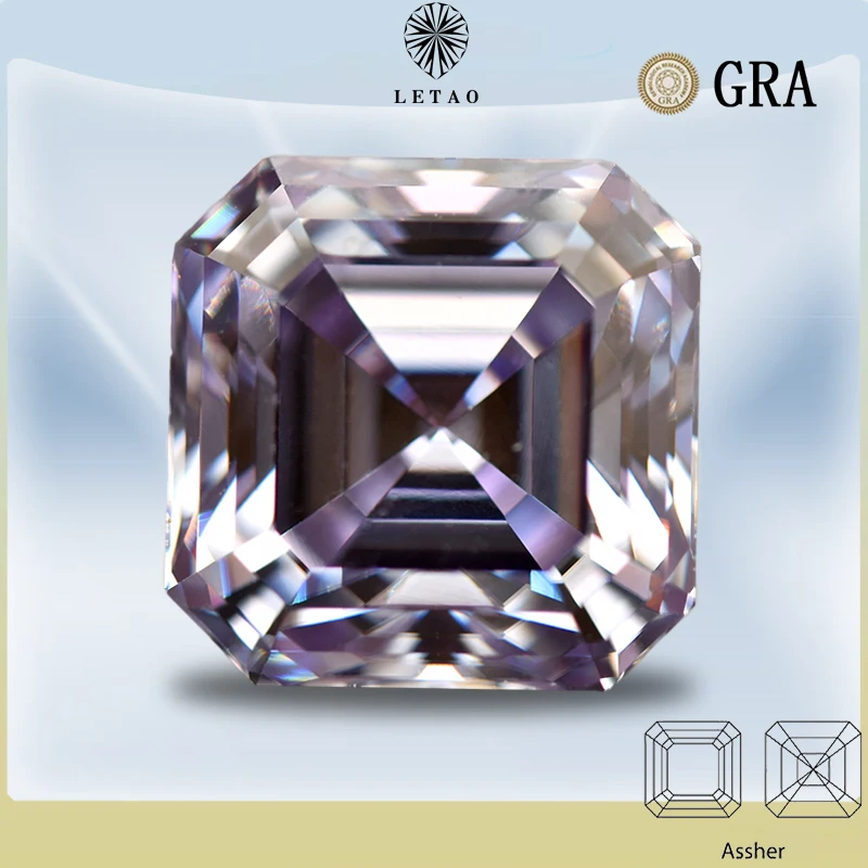 

Moissanite Stone Light Purple Color Asscher Cut Lab Grown Moissanite Jewelry Pass Diamond Tester with GRA Certificate