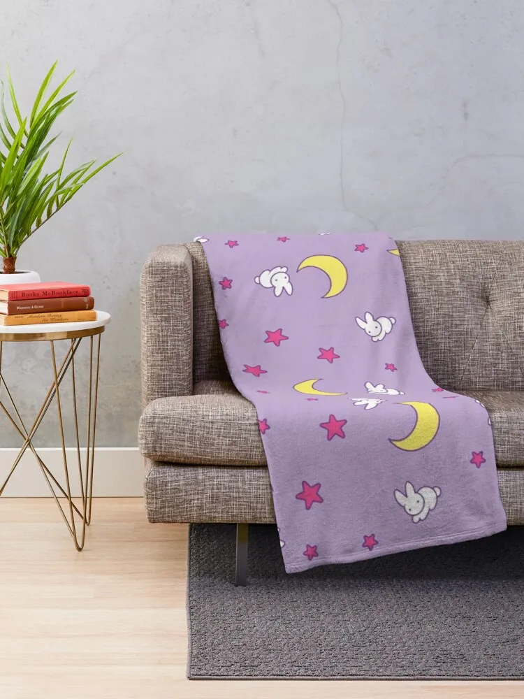 Usagi Blanket - Sailor Moon - Crescent Moon and Bunny Pattern Throw Blanket Summer Blanket Kawaii Blanket