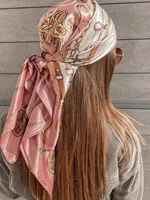 90x90CM Square Scarf New Luxury Design Popular Silk Style The Four Seasons Scarves Women Sunscreen Beach Kerchief Hijab 1