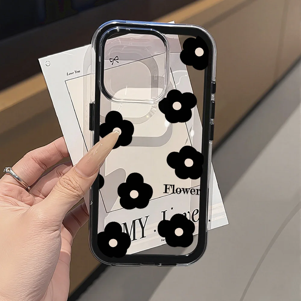 Elegant Black Flower Shockproof Phone Case - Soft Candy Cover