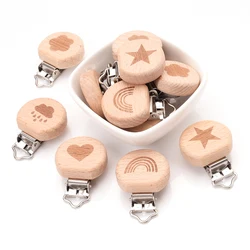 Soporte para chupete de bebé, cuentas de Clip de chupete para pezón infantil, cadena de chupete de bebé, Clips de madera de haya de Metal para el cuidado de la alimentación del mordedor, 6 piezas