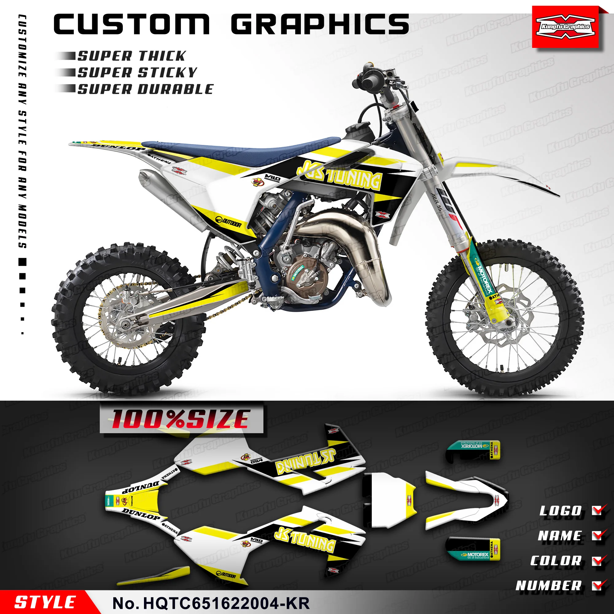 

KUNGFU GRAPHICS Motocross Stickers MX Racing Decals Kit for Husqvarna TC65 TC 65 2016-2023, HQTC651622004-KR