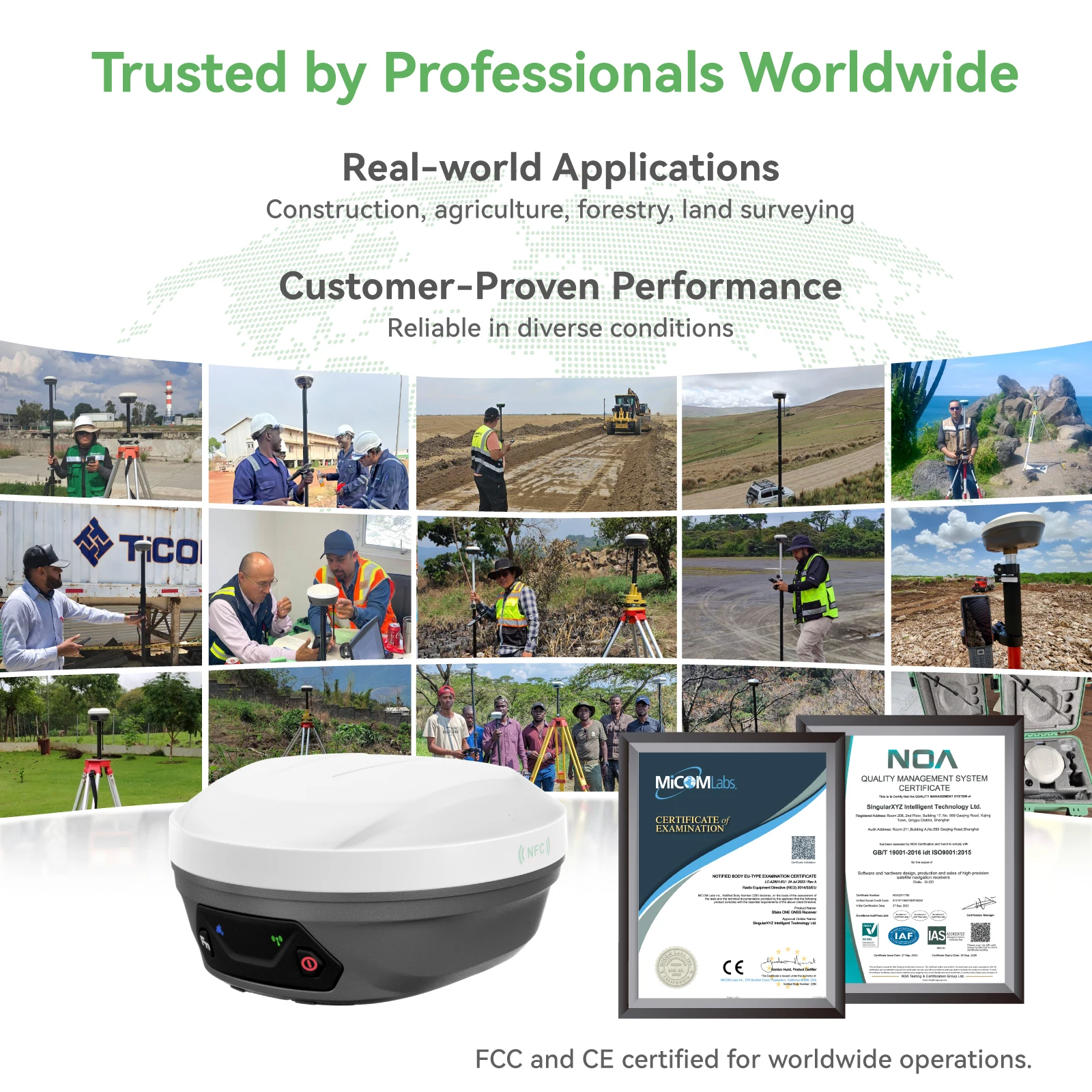SingularXYZ RTK E1 Lite GNSS 베이스 로버 1년 우선 지원 토지 측량 GNSS 수신기 (경기 환경용)