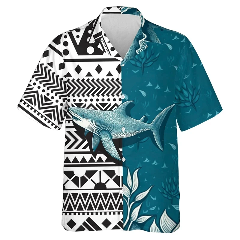 thumbnail image 1 of Camisas hawaianas de playa para hombre con estampado 3D de tiburón divertido gráfico de animales Aloha Festival Camisa de manga corta con solapa para surfear vacaciones, 1 of 4