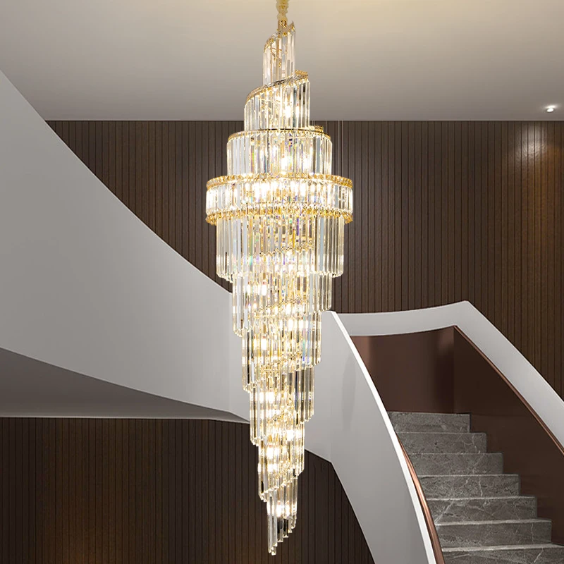 

European Style Duplex Villa Staircase Pendant Light Luxury Living Room Crystal Light Lobby Staircase Pendant Lamp