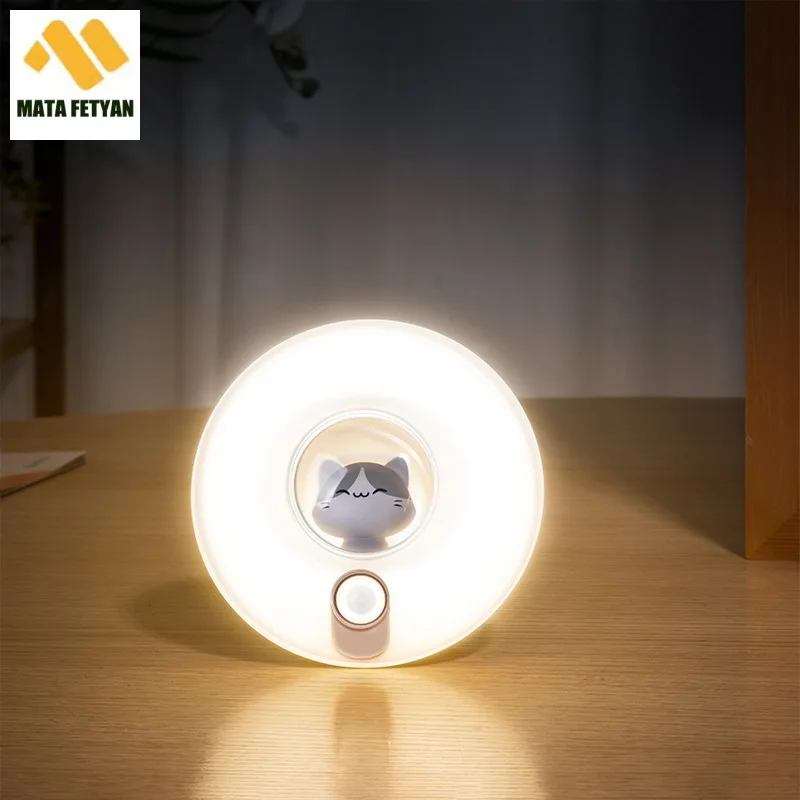 

New Doughnut Kitten Night Light,Rechargeable Lamp for Kitchen Bedroom Stairs Cabinet Hallway Closet Wardrobe Night Light
