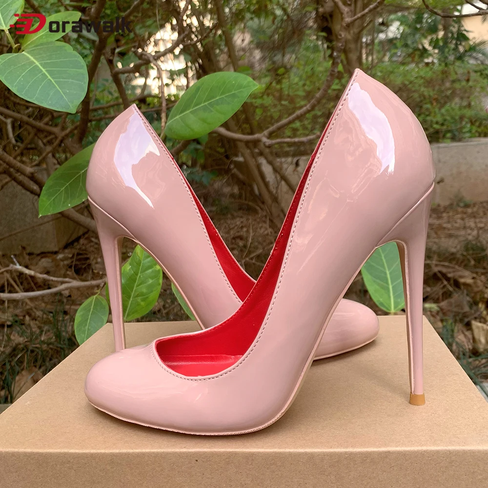 

12cm/10cm High Heels Cute Mary Jane Nude Red inside Patent Leather Stilettos Round toe Pumps Party Shoes Ladies Size33-46