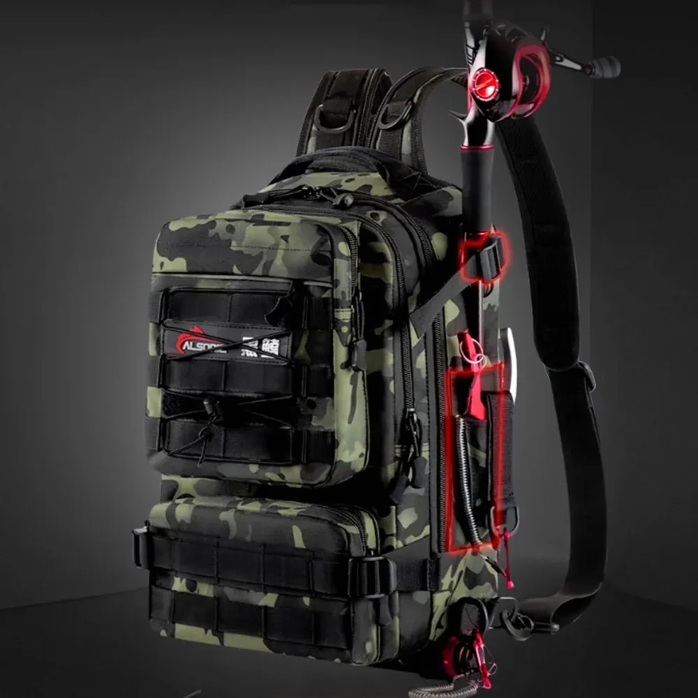 Fishing Tackle Backpack Storage Bag Men Outdoor Shoulder Fishing Lure Gear Bags with Rod Pole Holder Camping Hunting Hiking Pack
