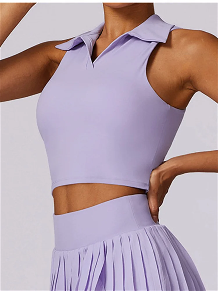 Sport Tank Top Nude Tight Turn Down Collar Polo Shirt Tennis Clothes Women's Sleeveless Running Fitness Training Badminton Wear