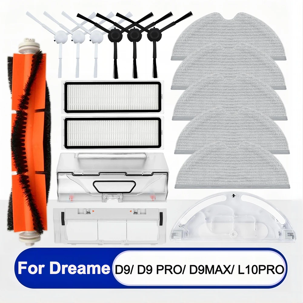 Description Picture 2 of itemFor Global Dreame D9，D9 Max，D9 PRO，Bot L10PRO Robot Vacuum Cleaner 4000Pa Strong Suction Spare Parts：Main Side Brush，Fliter，Mops