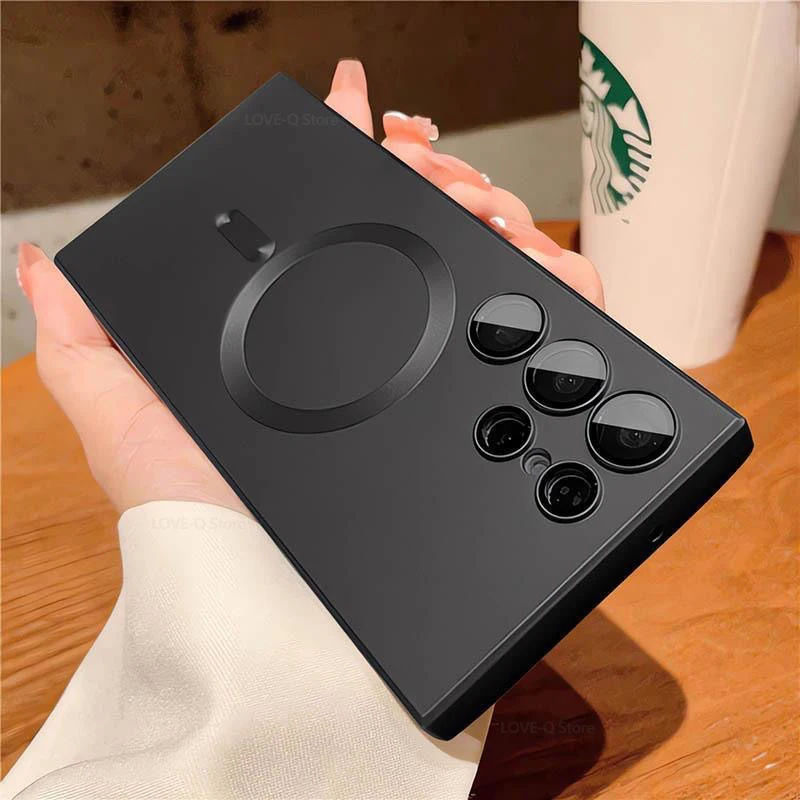 Premium Black Magnetic Wireless Charging Case with Soft Back Cover