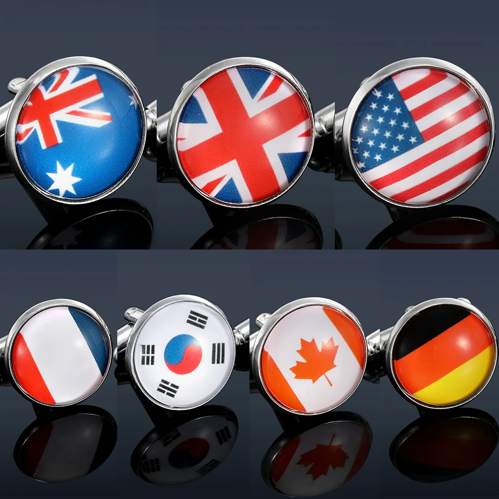 Классические запонки с изображением национального флага и драгоценными камнями для мужчин