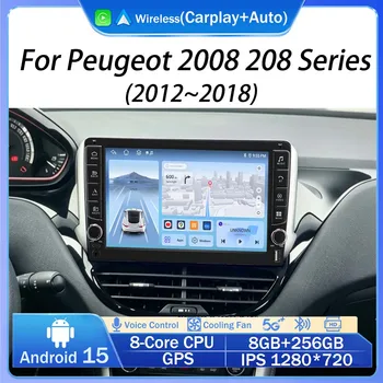 Navigatore GPS Android 15 per Peugeot 2008 208 Serie 2012-2018, Autoradio Multimediale con Carplay, Stereo Video BT, Schermo 2K
