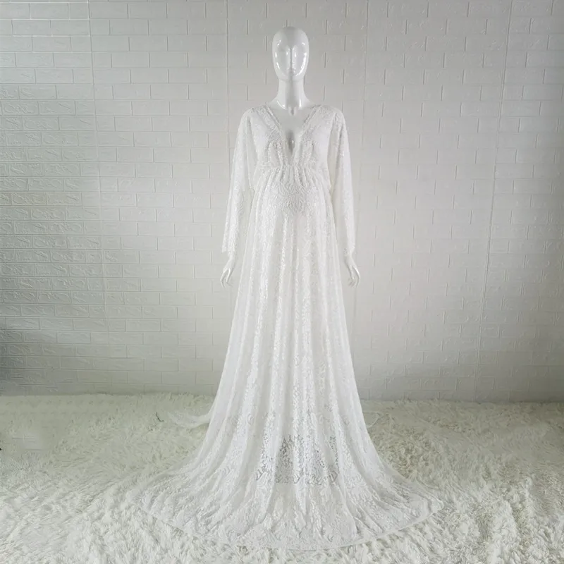 Bohemian Lace Maternity Photo Shoot Long Dresses Sides Slit Pregnant Woman Photography Clothes Long Dress See Through