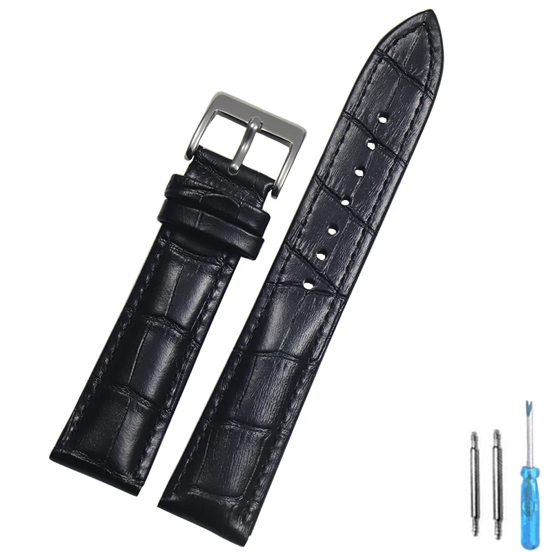 Elegant Calf Leather Watch Band - Unisex, Multiple Sizes, Classic Black & Brown