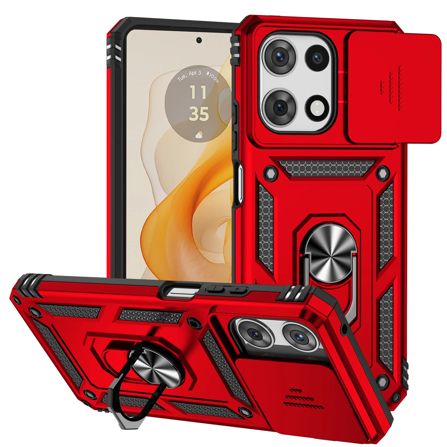 360° Rotating Ring Stand Phone Case with Sliding Camera Lens Protector & Screen Protector - Shockproof & Magnetic Design
