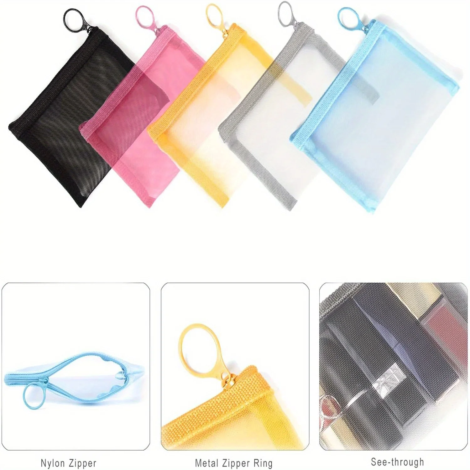5 Stück/Packung Mini-Netztaschen mit Reißverschluss, 10,2 x 12,7 cm, Organizer für Schönheits-Make-up, Lippenstift, Kosmetikzubehör, kleine Aufbewahrungstasche für Reiseset