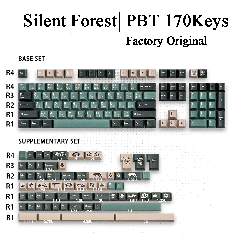 사일런트 포레스트 PBT 키캡, 염료 승화 체리 MX 기계식 키보드, 일본 러시아어 오리지널 키캡, 보충 세트 포함