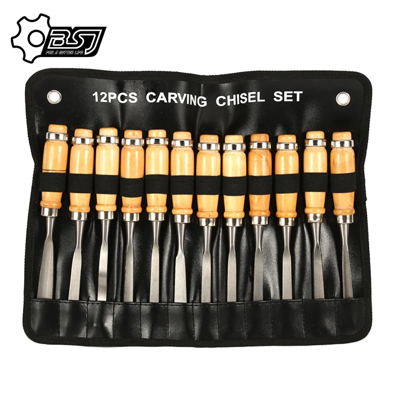 12 PCS Woodworking Carving Chisels Wood Working Professional Gouges Tool Set 