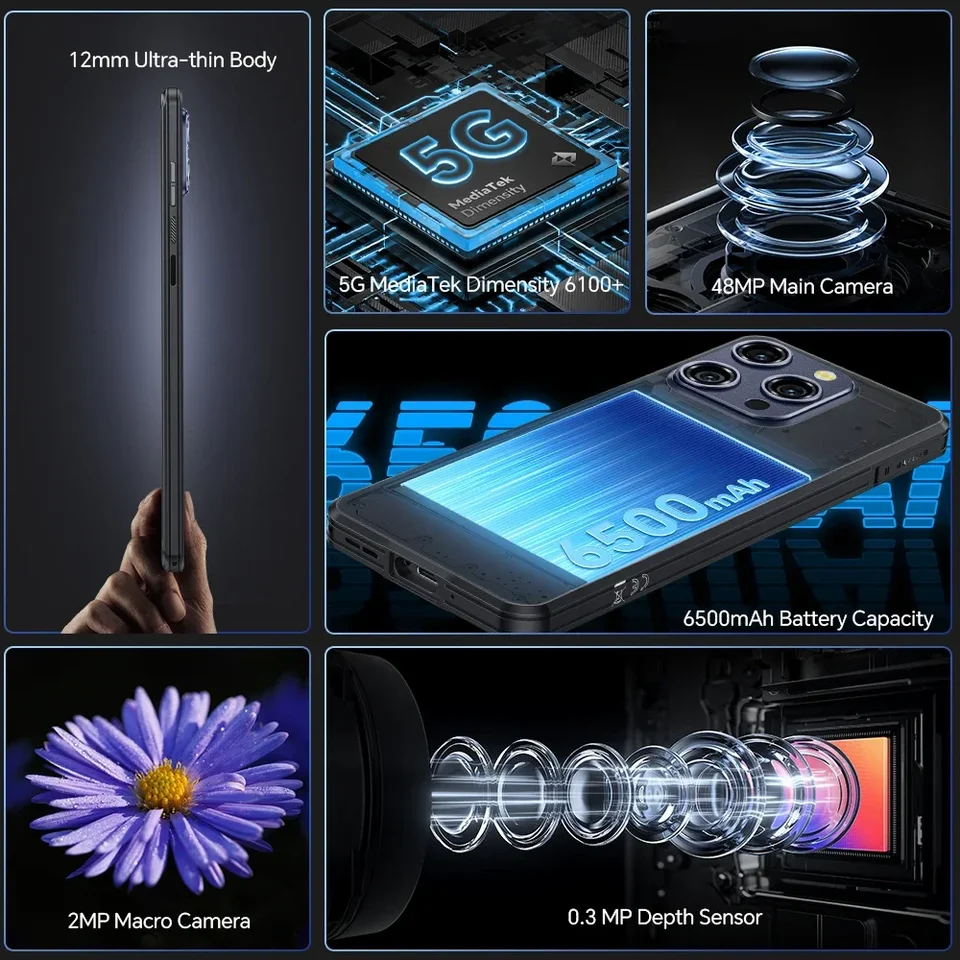 Oukitel-WP52頑丈なスマートフォン,携帯電話,Android 14,16 GB 256GB