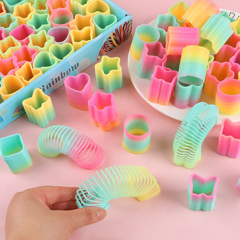 48Pcs/box Plastic Magic Rainbow Coil Spring Kids Birthday Party Favors Fidget Toy Goodie Pinata Fillers Boy Girl Christmas Gift