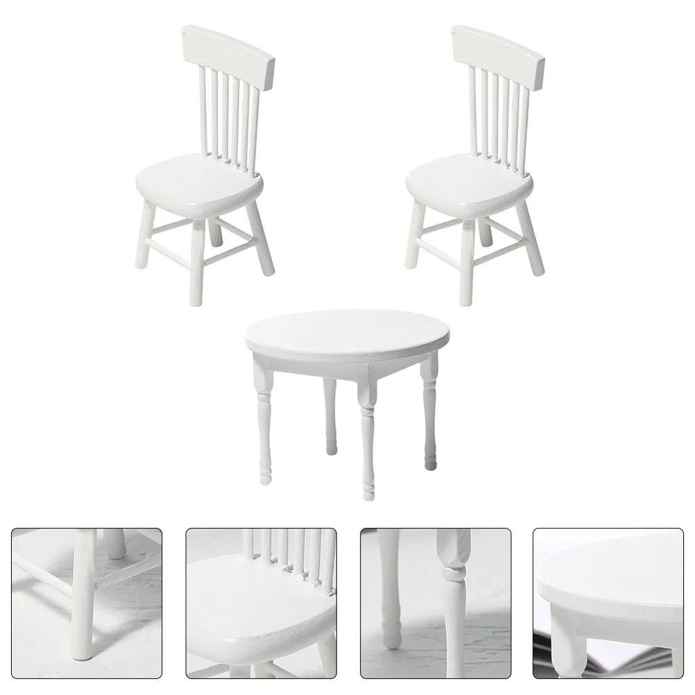 

Toys Dining Table and Chairs Mini Furniture Model House Accessories Supply Desk White Playhouse Accessory Simulated Decor Child