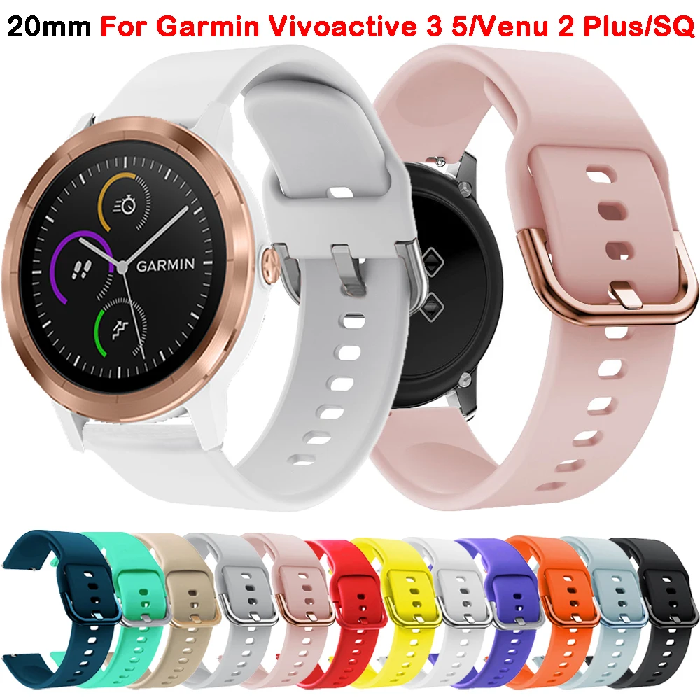 

20mm Watch Strap For Garmin Vivoactive 3 5/Venu 2 Plus/SQ 2/Move Trend Wristband Silicone Bracelet Forerunner 645 245 158 Band