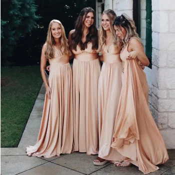 9Colors Bridesmaid Dresses Women 2023 Sister Group Dress Sexy Split V Neck Backless Sleeveless Formal Wedding Evening Party Gown