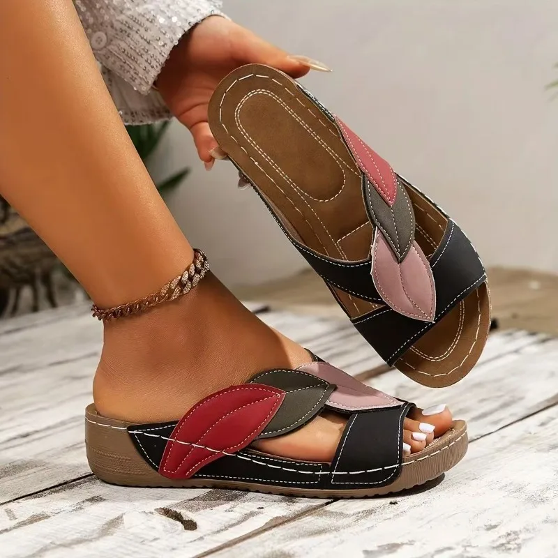 Leder-Sandalen mit Weicher Sohle für Damen im Sommer 2025, Leichte Bequeme Rutschfeste Flache Pantoffeln Sandalias De Mujer – Detail 4