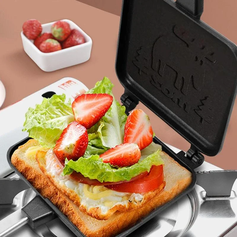 

Grilled Portable Sandwich Cooker Cheese Maker Double Sided Detachable Camping Sandwich Maker Toaster With Wooden Handle
