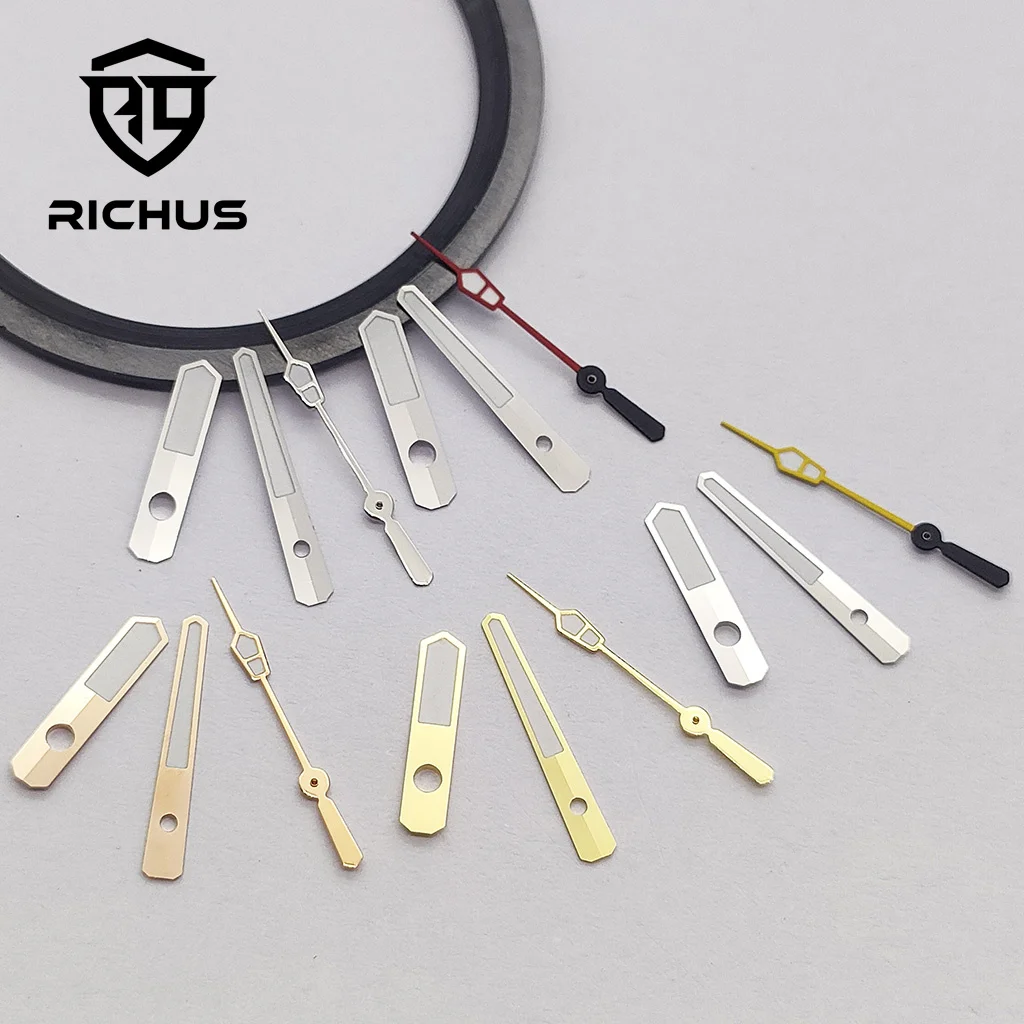 Luxurious Silver, Gold & Rose Gold Watch Hands with Green Luminous Finish - Premium Timepiece Accessories