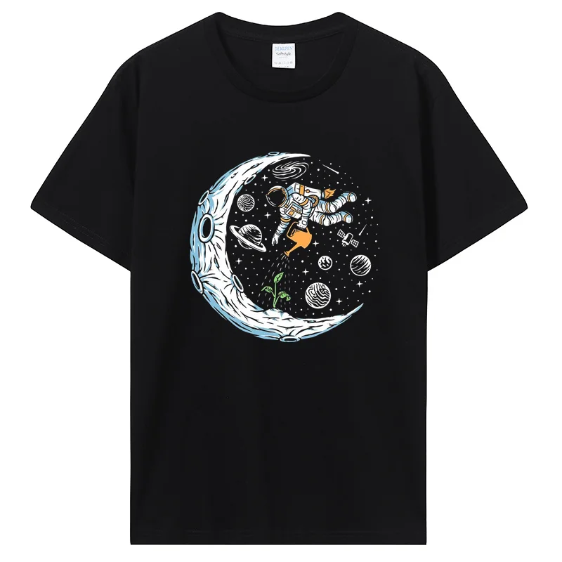 T-shirt da uomo 100% cotone Casual Divertente Astronauta Design Stampa T-shirt O-Collo allentata per uomo Maglietta a maniche corte Hip Hop_voghion.com