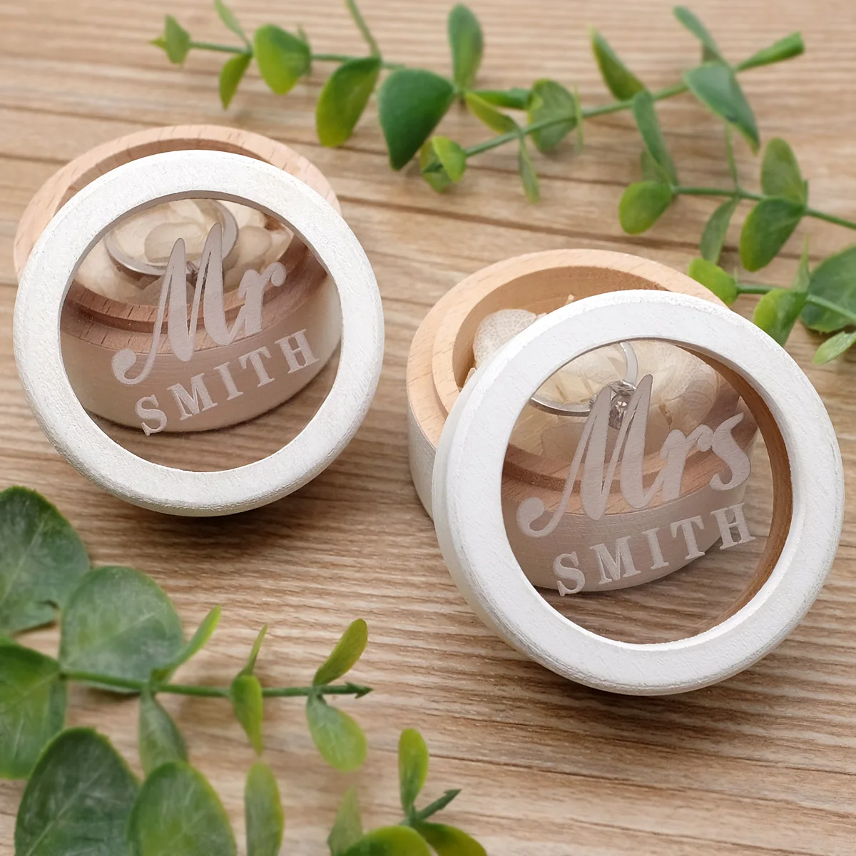 

2pcs/set Mr Mrs Rustic Wedding Ring Box Personalized Ring Bearer Box Custom Rings Holder Proposal Engagement Wedding Decoration