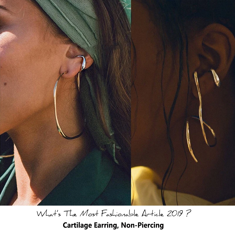 Peri'sBox Single Piece Solid Gold Color Earrings Without Piercing Metal Ball Chunky Cartilage Earrings Women Minimalist Ear Cuff