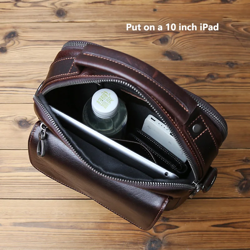 NZPJ Genuine Leather Men Shoulder Bag Natural Cowhide Crossbody Bag Business Fashion Small Backpack Suitable For 10-inch IPad