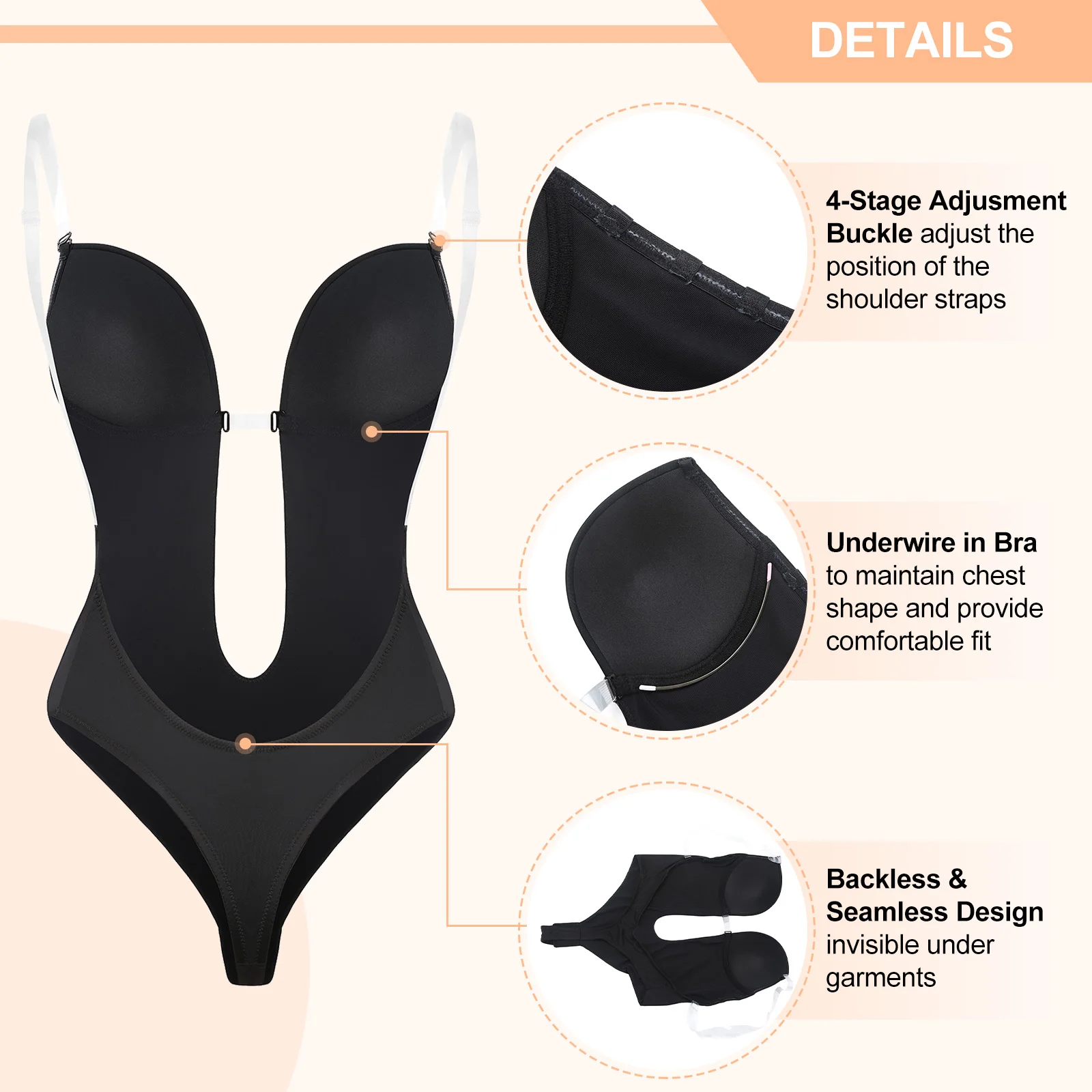 Mulheres Shapers Roupa Interior Sem Costas Bodysuit Shapewear M L Xl  Profundo Decote Em V Corpo U Mergulho Cinta Clara Acolchoado Push Up  Espartilho De $28,15