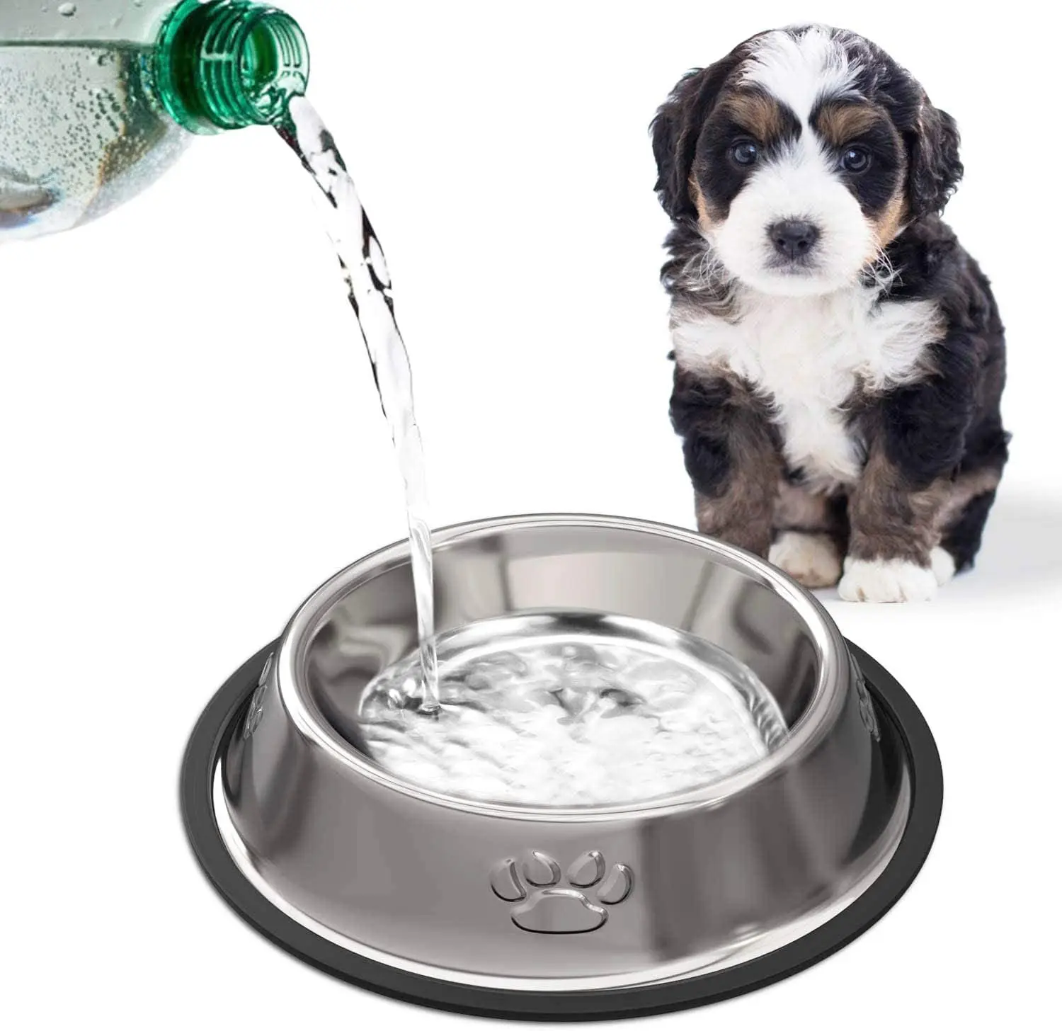 YUDANSI 2 Stainless Steel Dog Bowls, Dog Feeding Bowls, Dog Plate Bowls  with Rubber Base, Small and Medium Pet Feeder Bowls and Water Bowls  (M-19.6oz)