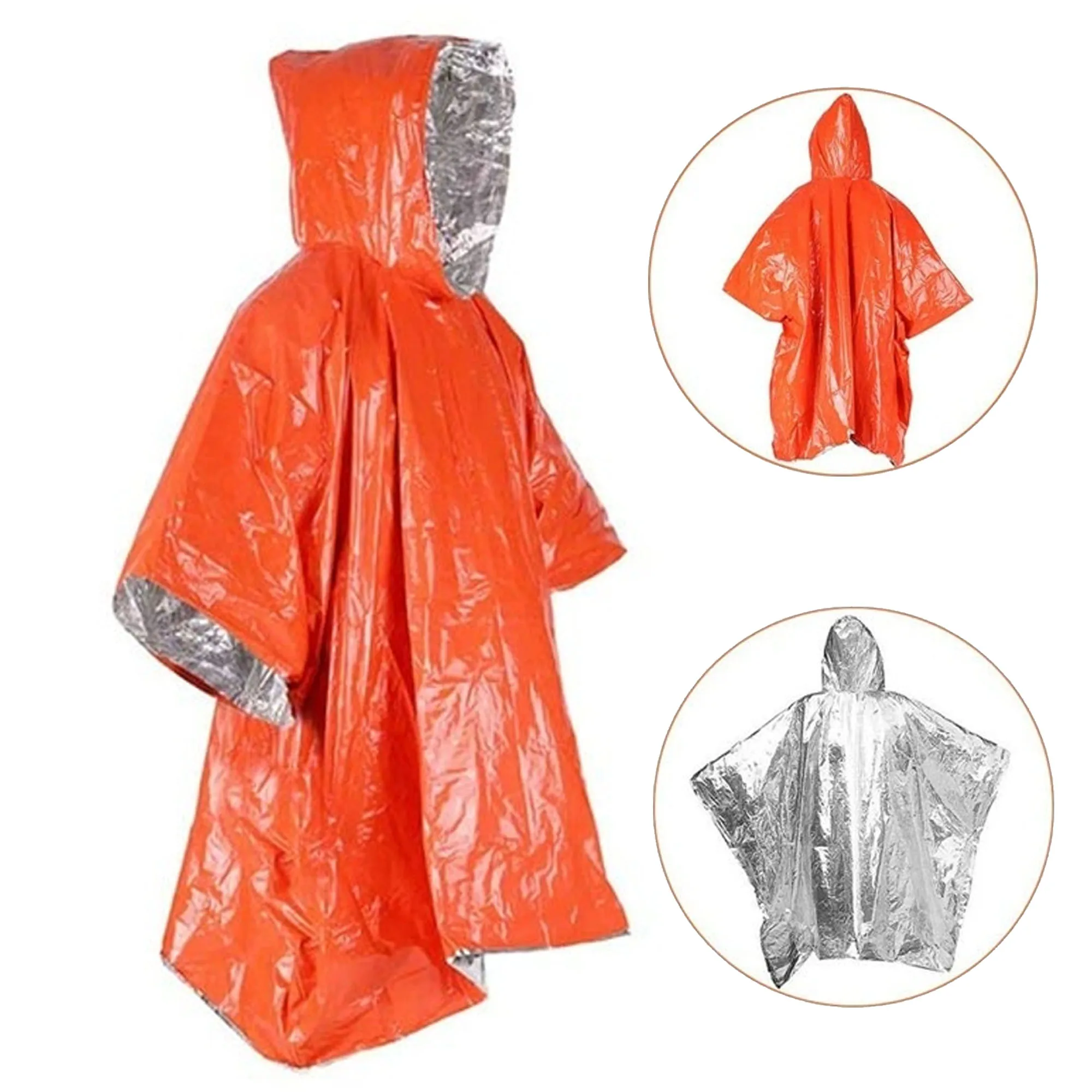 Emergency Rain Poncho Mylar Blanket Liner Heavy Duty Thermal Poncho Survival Blankets Adult Reusable Survival Ponchos