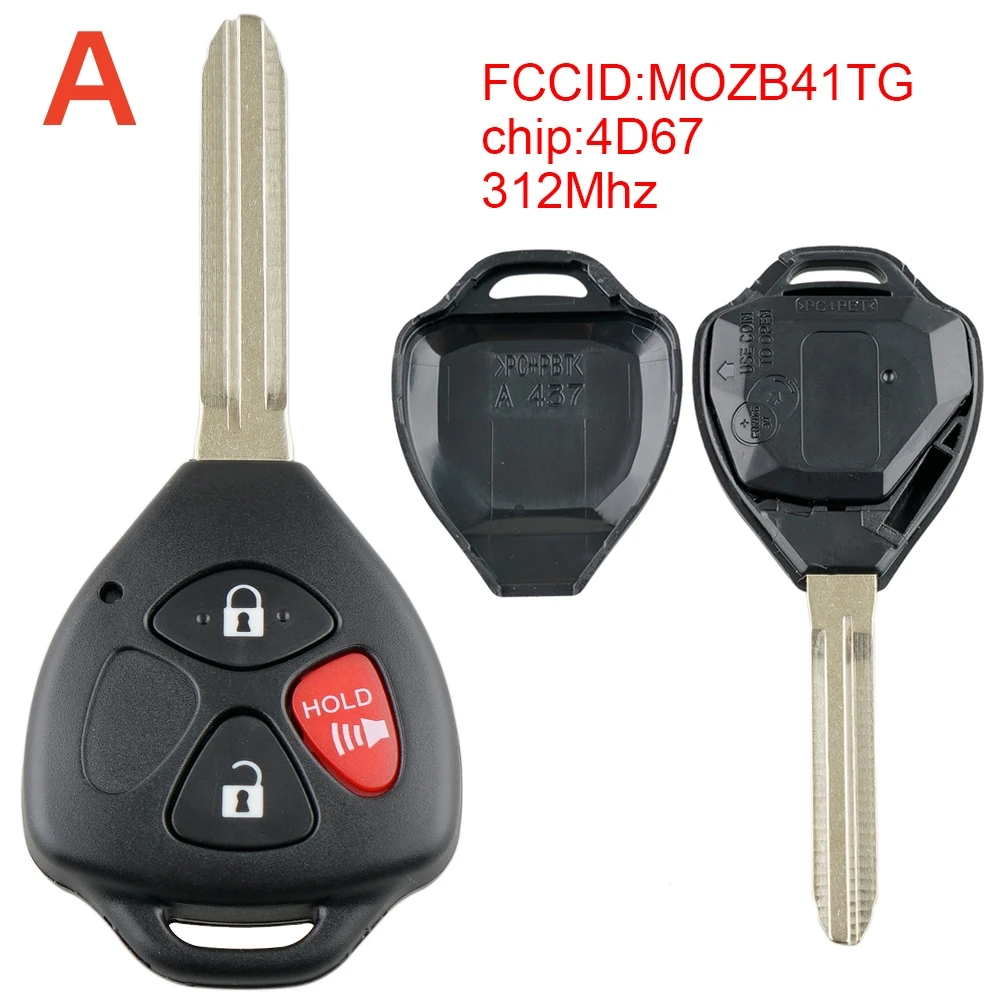 3 / 4 Buttons Car Remote Key Replacement Fob with 4D67 Chip GQ4-29T / MOZB41TG Fit for Toyota Corolla 2007-2013 Smart Car Key