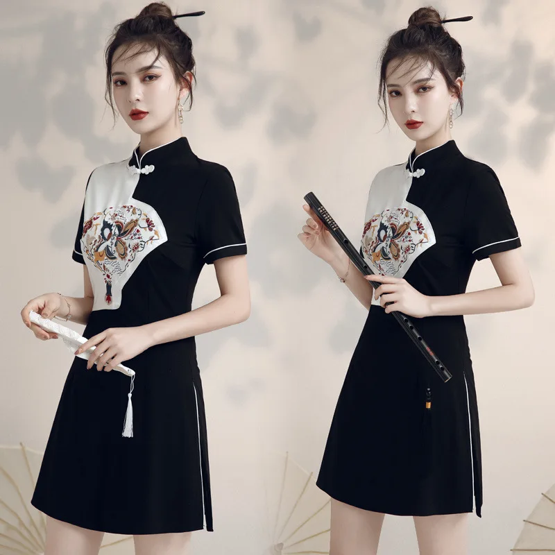 

Модный Улучшенный костюм Ципао Qipao в китайском стиле, костюм с шортами, комплект из двух предметов, летняя новая литературная чайная одежда для девушек, 2023