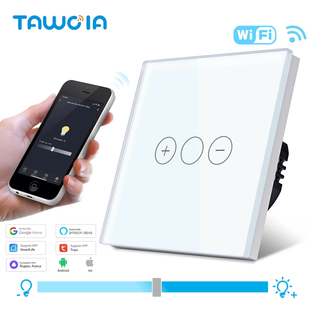 TAWOIA Smart Dimmer Switches 1Gang WiFi Control LED Dimmable Light Switch Support Tuya Google Smart Life Alexa Yandex Alice APP