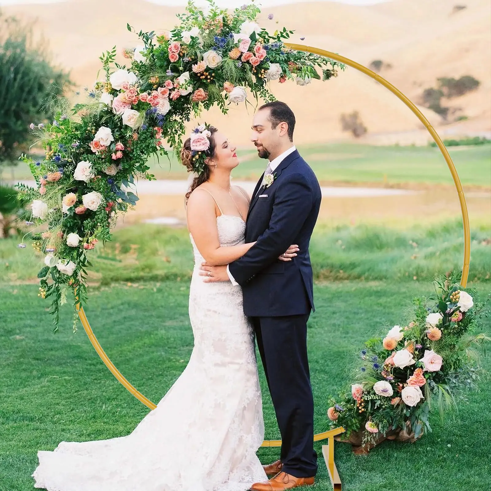 Wedding Arch Set Metal Circle Stand Wedding Arche Round Balloon Arch Flower Gold Background Arch DIY Frame Birthday Party Baby Shower Decor
