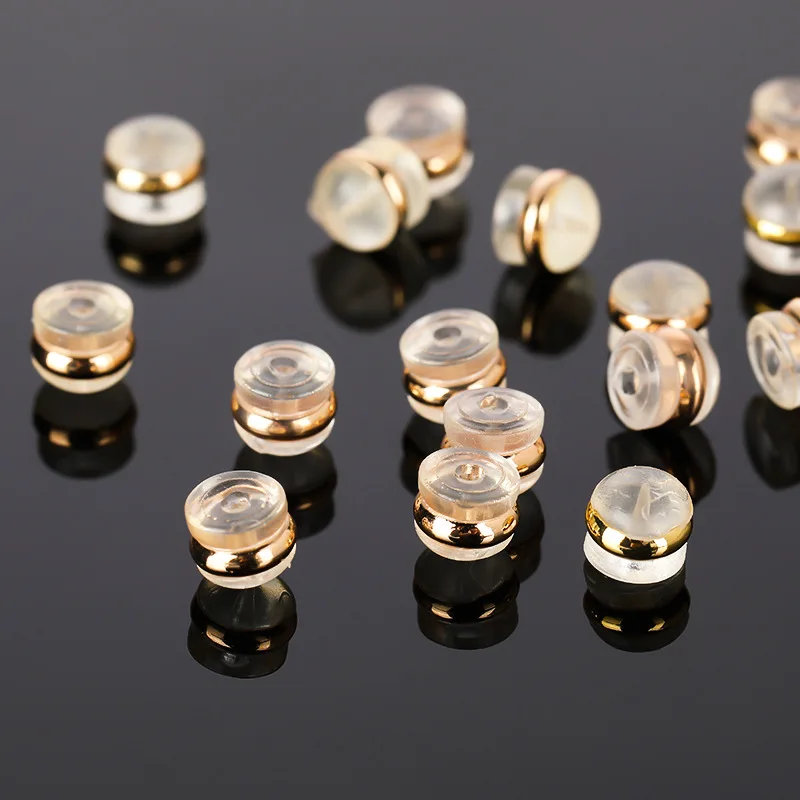 50 Stück 18 Karat goldene klare Ohrring-Rückseite aus Silikonkautschuk, Ohr-Rückenstopper, DIY-Ersatz-Ohrstecker, Schmuckherstellung – Detail 4