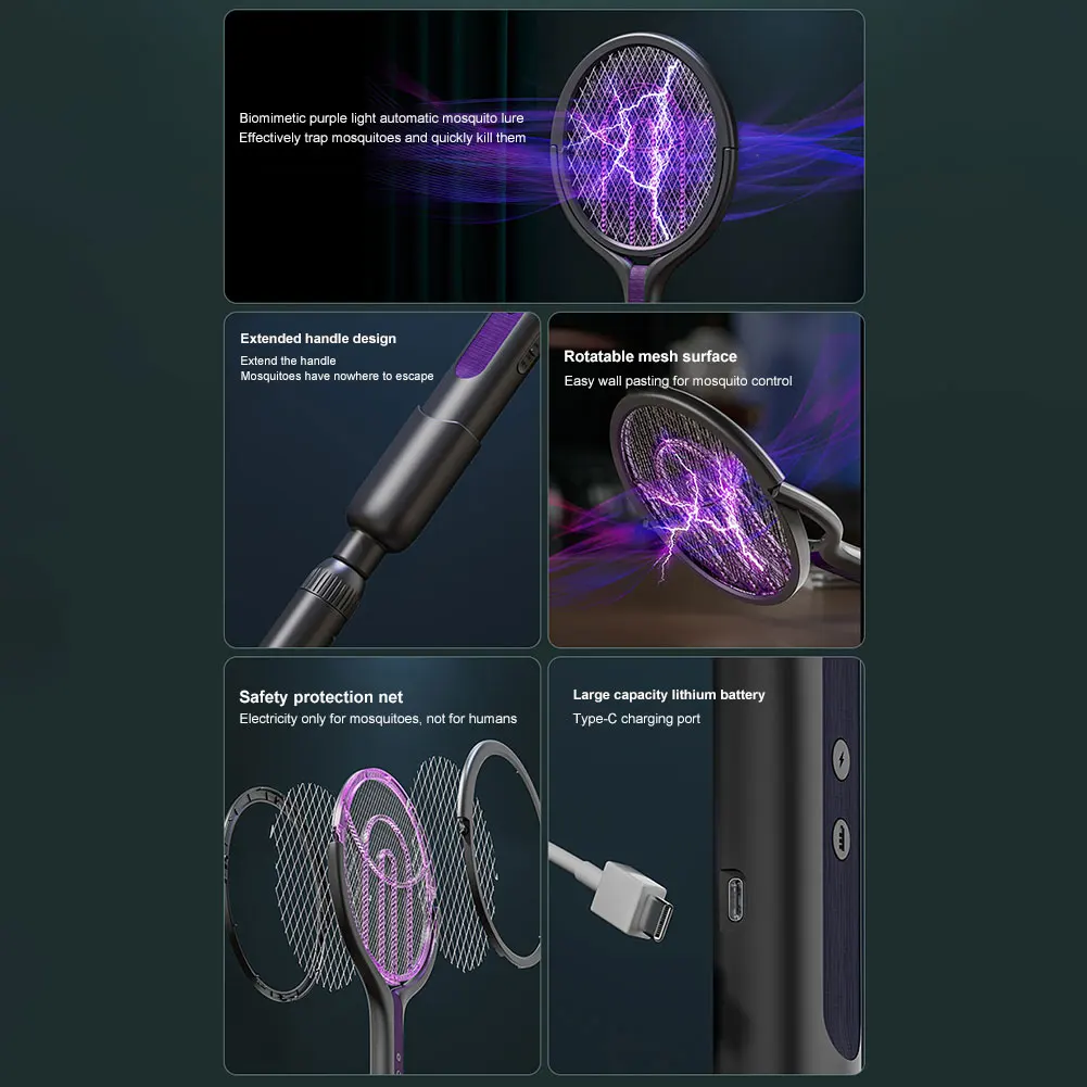 Foldable Insect Racket Electric Mosquito Killer USB Rechargeable Mosquito Swatter Bug Zapper Trap Lamp Fly Trap Indoor Outdoor